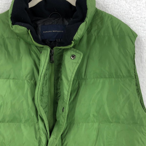 Banana Republic Down Puffer Vest Mens M Green Full Zip Mock Neck Lined Pockets - Picture 2 of 6